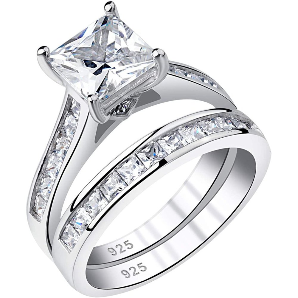 💎 1.8ctw CZ Princess Cut Set – 925 Sterling Silver 💋